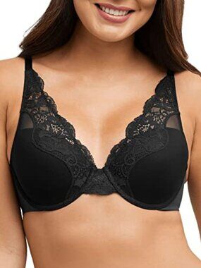 #1640 Bali Women's One Smooth U Comfort Stretch Lace Uw DF0084 - Black